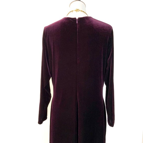 Calvin  Klein Velour Velvet Burgundy Wrap Long Sleeve Dress Sz 14W - Picture 8 of 16